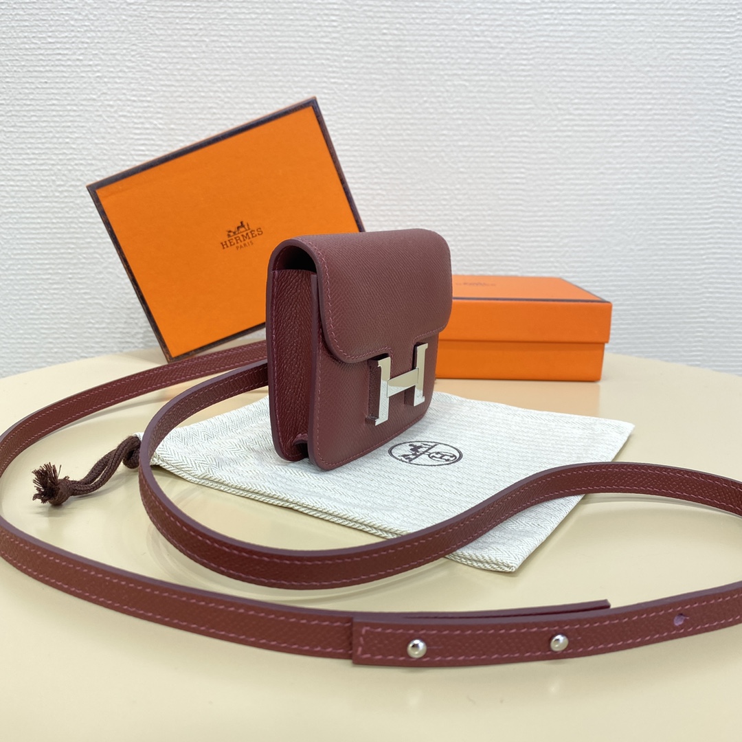 Hermes Constance Slim Wallet Belt Bag In Bordeaux Epsom Leather